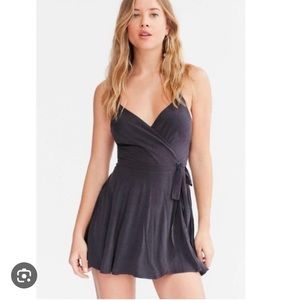 Kimchi Blue Veruca Skorted Wrap Romper in Gray